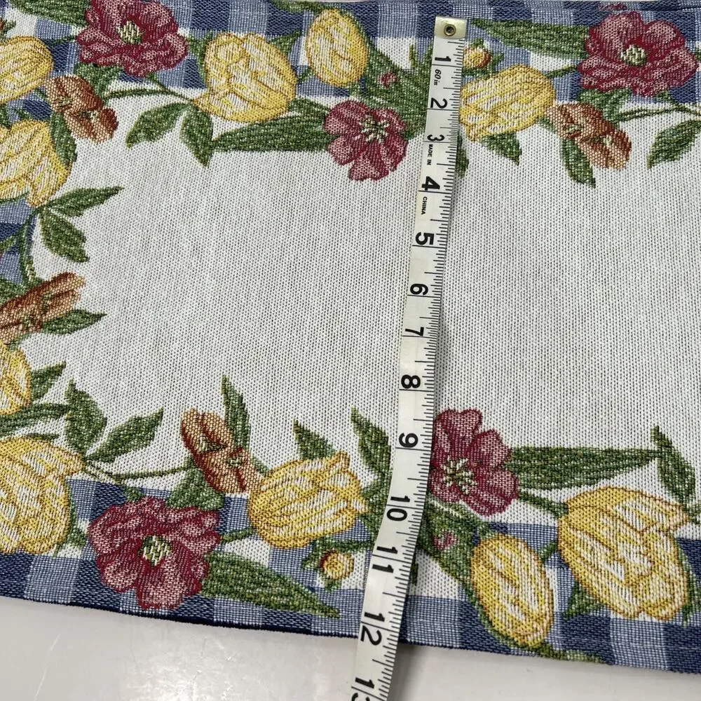 Tulip Flowers Blue White Checked Border Woven Tapestry 19